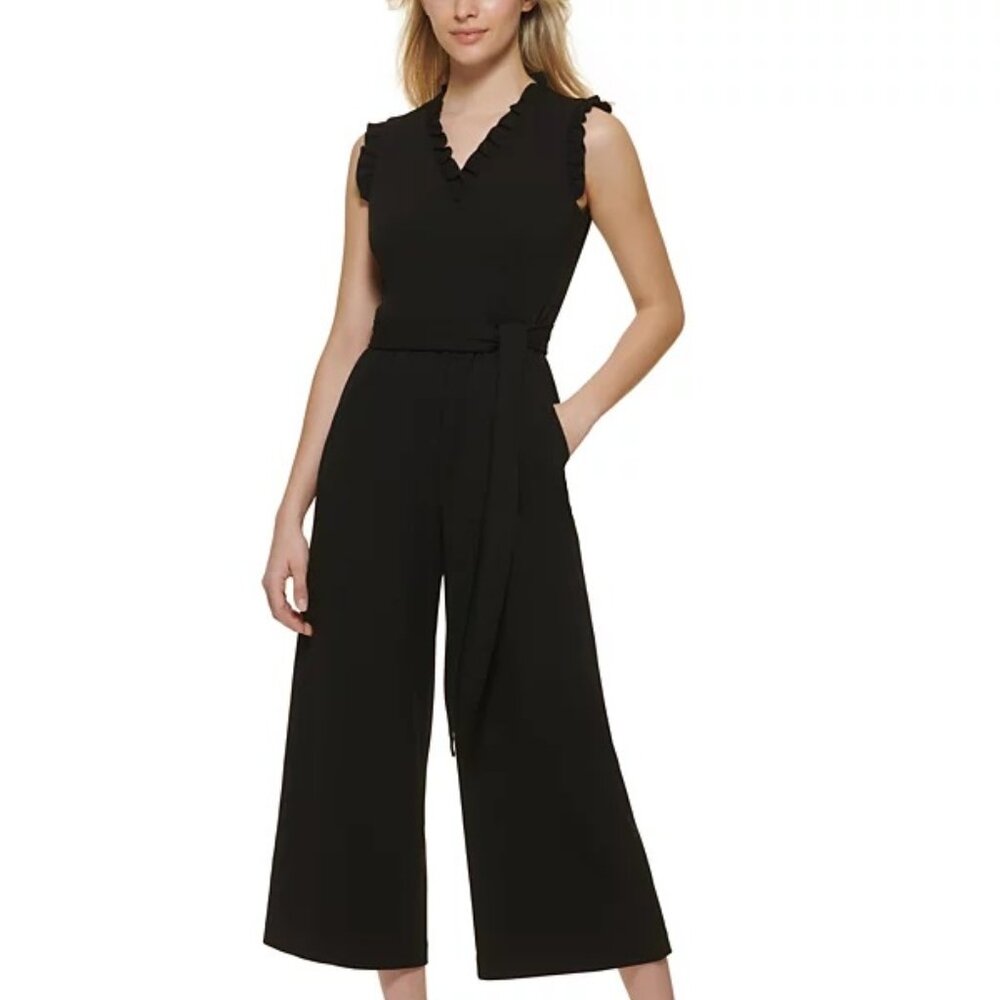 Calvin Klein Women's Ruffle-Trimmed Jumpsuit Black Size 2